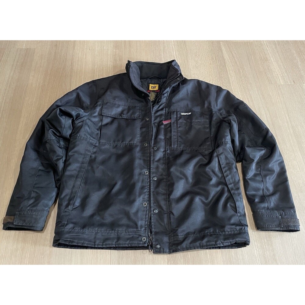CAT Caterpillar Quilted Insulated Work Jacket Twill Mens Large Black Canvas Coat
